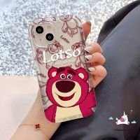 เคสโทรศัพท์การ์ตูน Lotso เข้ากันได้กับ iPhone 11 13 12 14 Pro Max 6 6S 7 8 Plus XR XS MAX หมีสตรอเบอร์รี่น่ารักน่ารักกันกระแทกแบบใสฝาครอบด้านหลังซิลิโคน TPU นิ่ม