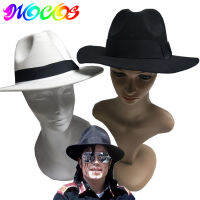 DIOCOS Michael Jackson Hat Cosplay Wigs White Black Dance Fedoras Classic Black Wide Brim Jazz Gentleman Wool Hats 56-58cm