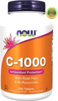 Now Foods วิตามินซี 1000 มก. Vitamin C 1000 mg with Rose Hips &amp; Bioflavonoids 1 แพ็ค 250/100 เม็ด EXP 04/2024