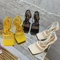 2021 Women Pumps Thin High Heels Sexy Sandals Shoes For Woman Fashion Square Toe Mesh Ankle Strap Pumps Sandals Ladies Shoes