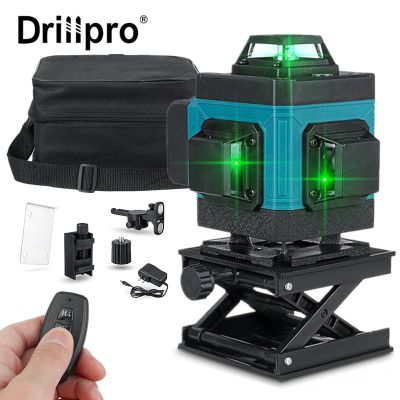 Drillpro เลเซอร์วัดระดับ4D 3D 16เส้น,เครื่องมือวัดระดับด้วยตนเองหน้าจอ LCD แสงสีเขียวขวางตามแนวนอนเครื่องมือวัดระดับแสงเลเซอร์