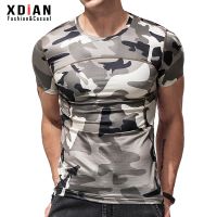 original High-end continuation point camouflage T-shirt mens short-sleeved trendy summer mens round neck slim bottoming shirt half-sleeved sports tight body shirt