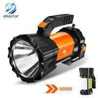 ไฟฉาย LED Searchlight Super Bright พร้อมไฟด้านข้าง6โหมดแสงสว่างขับเคลื่อนโดยแบตเตอรี่18650สำหรับการตั้งแคมป์กลางแจ้ง