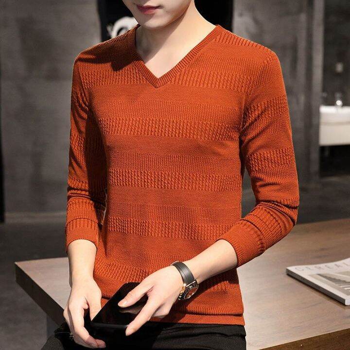 hnf531-sweater-for-men-solid-warm-comfortable-bottoming-shirt-v-neck-mens-slim-knitter-pullover-long-sleeve-korean-style-autumn-tops-2021-new