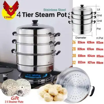 32CM Stainless Steel Three Layer Thick Steamer Pot Soup Steam Pot