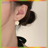 RUASA หรูหราคาเมลเลียไข่มุกเสน่ห์ต่างหูเม็ดกลมสง่างาม Eesign ดอกไม้สีขาว Dangler ผู้หญิงปาร์ตี้อินเทรนด์ของขวัญเก๋ไก๋