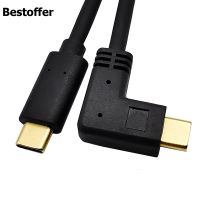 Kabel ekstensi USB 0.6m 90 ° pria sudut emas tipe-c ke USB-C colokan atas bawah/Kiri Kanan