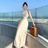 Design feeling hollow out the dew waist hanged neck strap dress female with closed Sue dress show thin waist on holiday