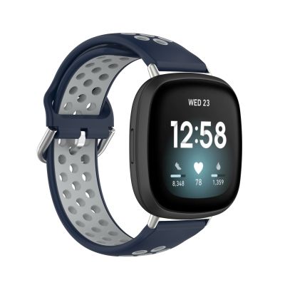 สำหรับ Fitbit Versa 3สีสายนาฬิกาข้อมือซิลิโคนระบายอากาศเจาะรู2สี (สีน้ำเงินเข้ม + สีเทา) (ขายเอง)
