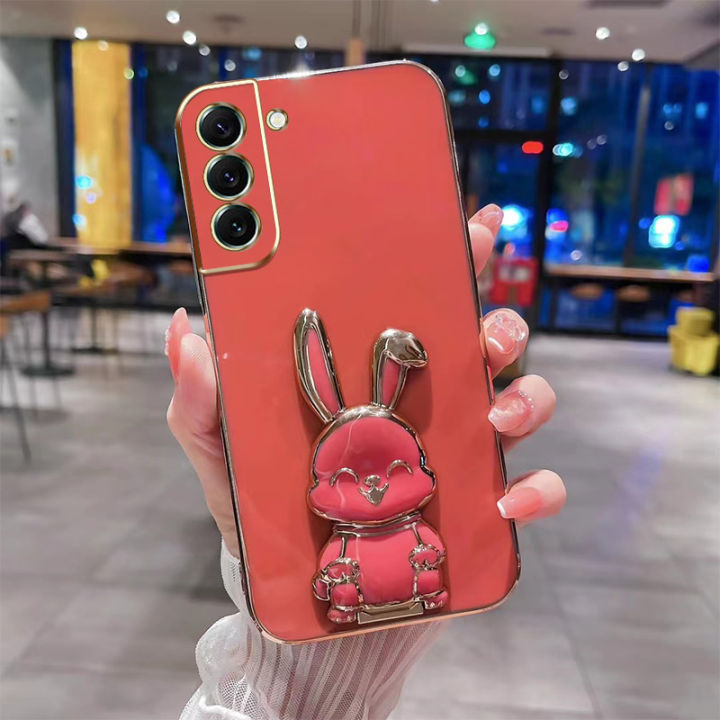 andyh-new-design-for-samsung-s23-s23-plus-s23-ultra-s22-plus-s22-pro-s22-ultra-case-luxury-3d-stereo-stand-bracket-smile-rabbit-electroplating-smooth-phone-case-fashion-cute-soft-case