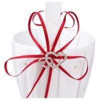 3X Double Heart Wedding Flower Girl Basket White Satin Rhinestone Decor Red Wedding Ceremony Party Favor