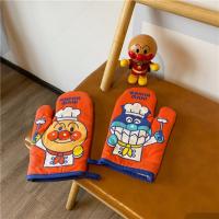 Anpanman เตาอบไมโครเวฟถุงมือผ้าฝ้ายฉนวนอบความร้อนสองด้านพิมพ์ถุงมือทนเตาอบ Mitts น่ารักครัวเครื่องมือ