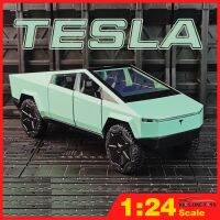 KLT 1:24รถกระบะ Tesla ของเล่นหล่อจากเหล็กโมเดลรถเหล็กดึงกลับยานพาหนะรถของเล่นสำหรับเด็กผู้ชายของเล่นรถบรรทุกขนาดเล็กเสียงและลูกบอลลอยได้มีไฟ