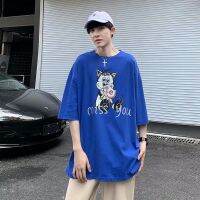 Chaopai เสื้อยืดแขนสั้นพิมพ์คอกลมการ์ตูนแมวอเมริกาแบบย้อนยุคสำหรับคู่รักชายและหญิง,เสื้อลำลองแขนห้าส่วนทรงหลวมแนวสตรีทฤดูร้อนแฟชั่น