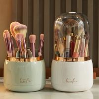 360° Rotating Makeup Brushes Holder Portable Desktop Cosmetic Organizer for Brushes Cosmetic Storage Box Clear Jewelry Container Travel Size Bottles C