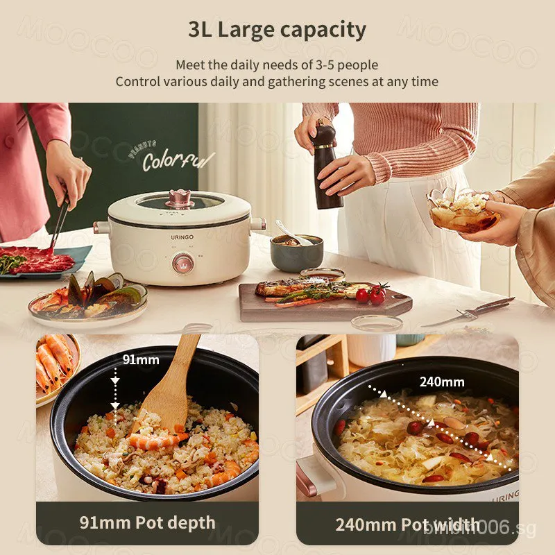 Uringo 3l Multifunctional Electric Hot Pot Non-stick Inner Pot Electric  Cooking Pot Cooking Pot Frying Pan Household