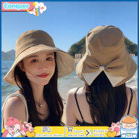 หมวกบังแดดฤดูร้อนสำหรับผู้หญิง,Topi Bucket กระบังแสงกันแดดขอบใหญ่ติดโบว์น่ารักแฟชั่นสำหรับท่องเที่ยวกลางแจ้ง