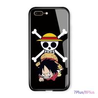 เคสมือถือเคสโทรศัพท์เคส Apple iPhone 7 PLUS 8 PLUS Luxury Soft EDGE อะนิเมะ OnePiece Luffy Glossy ปลอกกระจกเทมเปอร์กันกระแทกเคสหลังฝาครอบ