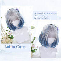 Hot MEIFAN สังเคราะห์สั้น Bob สี Lolita Anime Wigs Air Bangs สำหรับผู้หญิงผมปลอมธรรมชาติสีดำสีฟ้า Lolite คอสเพลย์วิกผม