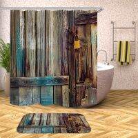 【Bathroom sale】 DilapidatedDoor ม่านอาบน้ำผ้าตกแต่งห้องน้ำ BathtubGarden Wall Background Decor