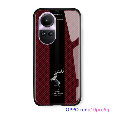 Serpens Reno10 OPPO Pro 5G Gae Of Throns Dargon Deer Logo คาร์บอนไฟเบอร์สำหรับผู้ชายเคสโทรศัพท์เคสกระจกนิรภัยมันวาว