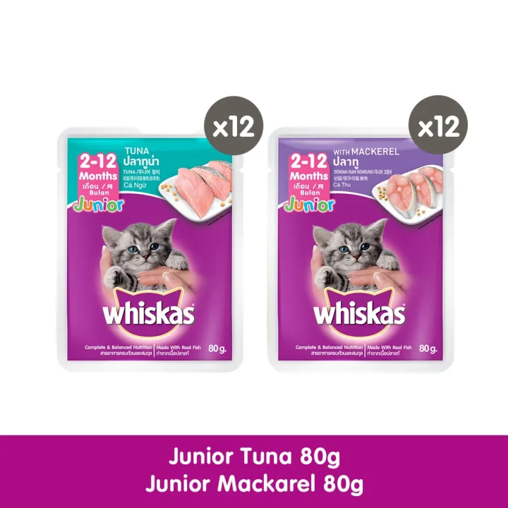 WHISKAS Junior Kitten Food Pouch Kitten Wet Food in Mackerel and Tuna