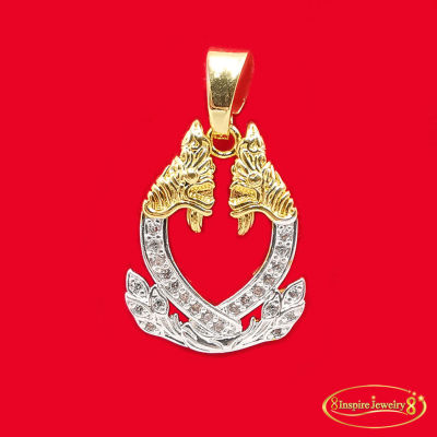 Inspire Jewelry ,จี้พญานาค 2เศียร ประดับเพชรCZ ตัวเรือนทอง 24K นำโชค เสริมดวง มหามงคล พร้อมกล่องทอง