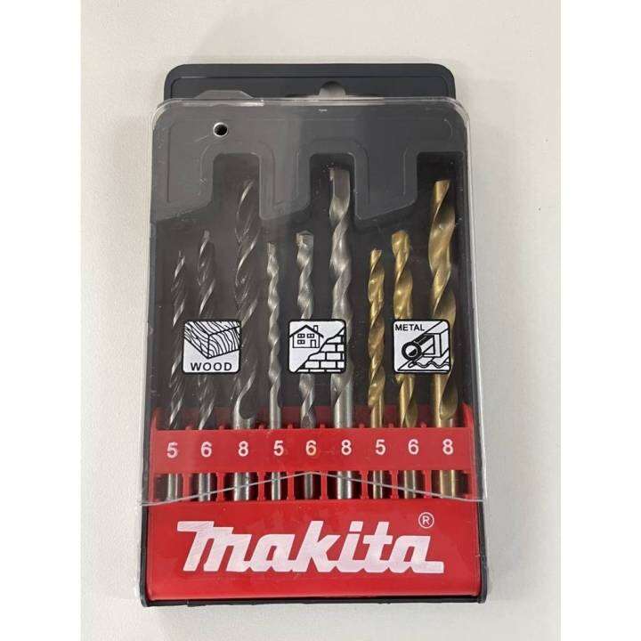 makita-ดอกสว่าน-เจาะไม้-ปูน-เหล็ก-9-ตัว-ชุด-เบอร์-5-6-8