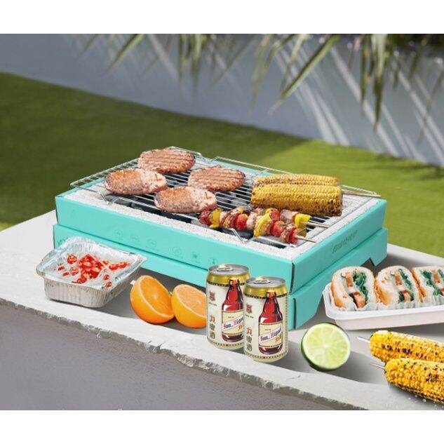 𝗣𝗥𝗘𝗠𝗜𝗨𝗠 Disposable BBQ Grill Set with Iron Grill & Charcoals for Indoor