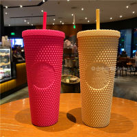Starbuck Cup Summer Rose Red Matte Yellow Diamond Cut Straw Cup ทุเรียน Cup Oversized Water Cup Simple