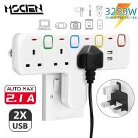 [HOT GELLXKOWOIGHIO 527] MSCIEN T Shaped Multi Plug Extension Sockets พร้อมพอร์ต USB Wall Power Strip Surge Protected Outlets Charger Adapter สำหรับ UK SA