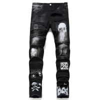 【CW】MenS Pants Streetwear Fashion Trousers Jeans Skull Black Denim Biker High Quality Male Casual Designer Ripped Comfortable