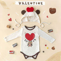 903A23 ชุดเด็กฤดูใบไม้ผลิรุ่นใหม่ ins Wind Love Bear พิมพ์ลายเด็กชุดชิ้นเดียวชุดผายลมชุดร้อยปี