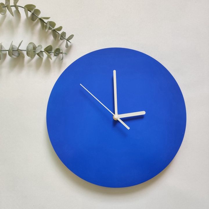 ins-retro-klein-blue-wall-clock-nordic-wooden-mute-clocks-background-decoration-desktop-ornaments-photo-props