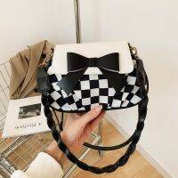 ▣㍿✧ The spring of 2022 the new female bag contracted bowknot of checkerboard fashion grid hand the bill of lading shoulder bag brim inclined shoulder bag