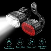 Waterproof IPX5 USB Rechargeable Bike Light Set 350 Lumen Super Bright Bike Lights Front and Back LED Rear Taillight Bicycle Lights for Night Riding Safety