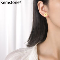 Kemstone Daisy สแตนเลสชุบทองต่างหูเม็ดกลมเครื่องประดับสำหรับผู้หญิง