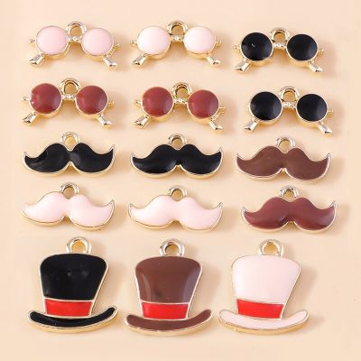10pcs Enamel Masque Fox Mask Gentleman Glasses Moustache Beard Hat Charm for Jewelry Making Handmade Diy Earring Necklace Craft DIY accessories and ot