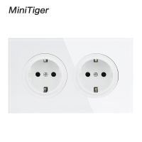 【Hot-Selling】 CRAZY DEAL mall Minitiger 146 Crystal Tempered Pure Glass Panel 16A Double Standard Wall Power Socket Grounded With Child Protective Lock