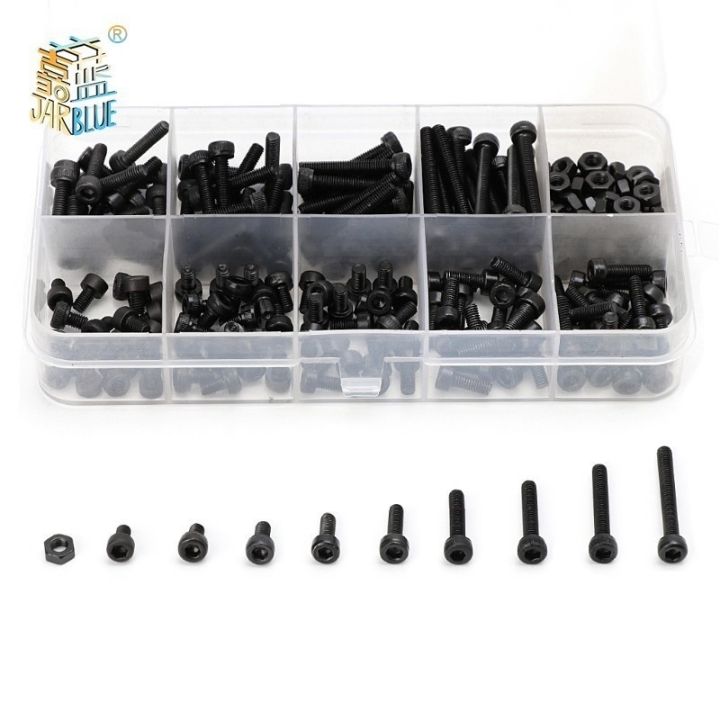 280pcs-box-m2-m2-5-m3-screw-kits-hex-socket-head-cap-screw-din912-black-steel-hexagon-cylinder-bolt-kits