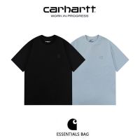 2023 NewCARHARTT สีดำสีฟ้าเย็บปักถักร้อยโลโก้ที่เรียบง่าย O Versize Eurocode ผ้าฝ้ายที่มีคุณภาพสูง O-คอแขนสั้นเสื้อยืดผู้ชายผู้หญิง