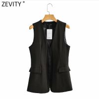 2021 Women Fashion Black White Color Sleeveless Vest Jacket Office Ladies Open Stitch Suits WaistCoat Pockets Outwear Tops CT704