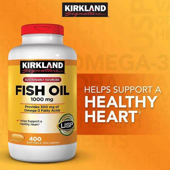 Kirkland Signature Fish Oil 1000 mg., 400 Softgels 2024 Expiration
