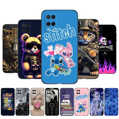 Case For OPPO A54 4G Case Back Phone Cover Protective Soft Silicone Black Tpu cute tiger cartoon bear