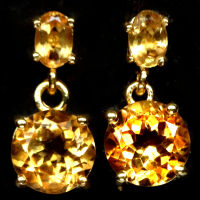 ต่างหูพลอยแท้ธรรมชาติ ซิทริน(Citrine) สีเหลืองทอง 9 mm. ทรงกลม เงินแท้ 925 ชุบทอง 18k