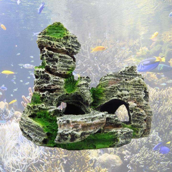 Cod Artificial Moss Rock Resin Stone Mountain Fish Tank Hiding Cave 