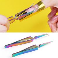 Stainless Steel Cross Action Tweezers Curved Straight Sharp Nail Styling Clip Chameleon Eyelashes Grafting Fixed Pinch GLFBY1 2