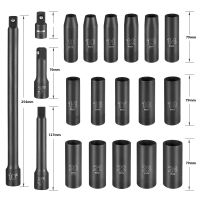 METERK 20PCS Impact Socket Set 1/2" Drive Metric For Air Pneumatic Universal Socket Metric Drive Deep Socket Wrench Repair Tools