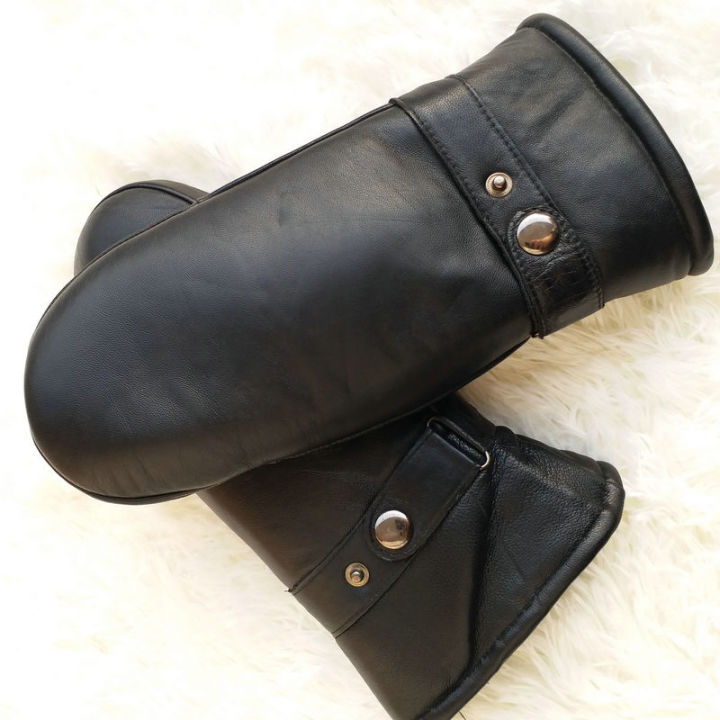 2021Men sheepskin gloves genuine leather glove for men winter Outdoor warm fur thickening thermal gloves