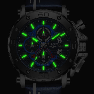 2020 LIGE New Mens Watches Top Brand Luxury Big Dial Military Quartz Watch Leather Waterproof Sport Wristwatch Relogio Masculino